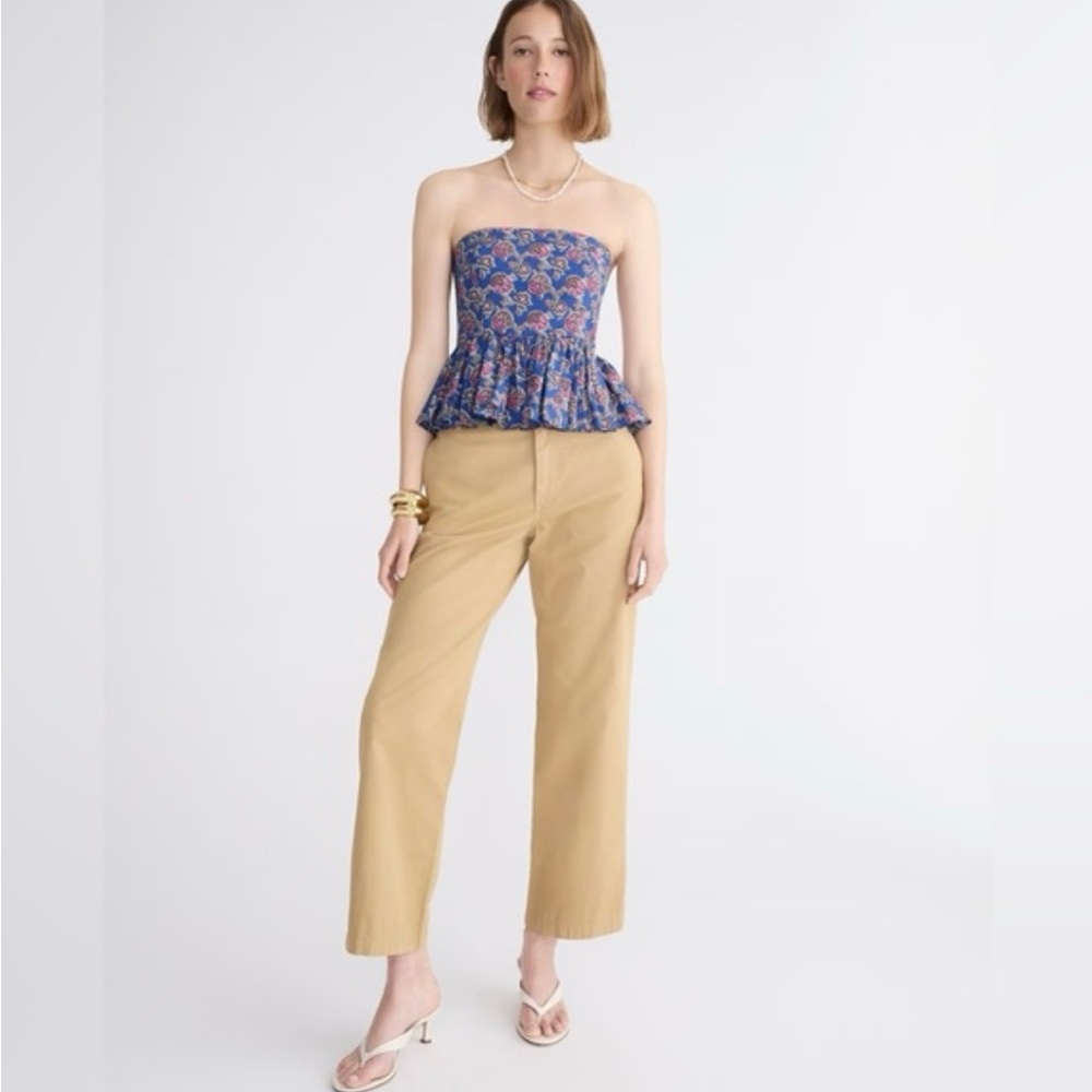 NWT JCrew Collection strapless peplum top in Ratti® blue blossoms print.